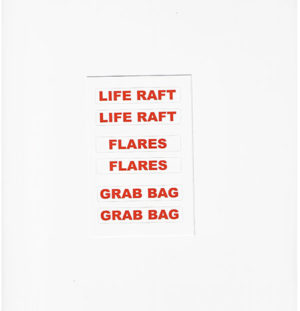 Life Raft, Flares and Grab Bag Safety Stickers