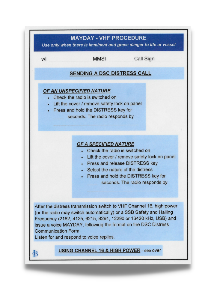 Mayday VHF Procedure Card Suffolk Marine Safety